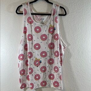 THE SIMPSONS Homer & Donuts All Over Print White Sleeveless Tank Top Size XL NEW